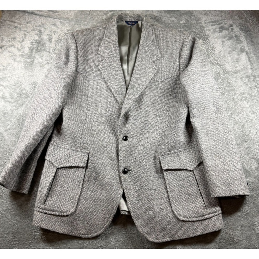 Vtg Pendleton Western Blazer Mens 46 Gray Wool Tweed Sport Coat USA